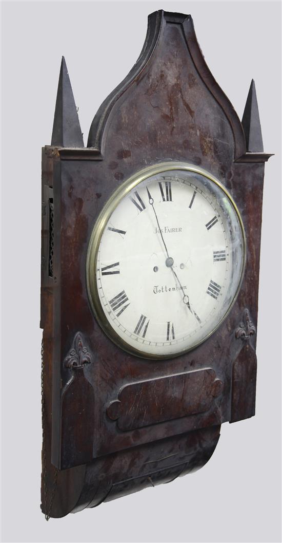 Joseph Fairer of Tottenham. An early Victorian mahogany drop dial wall clock, 33in.